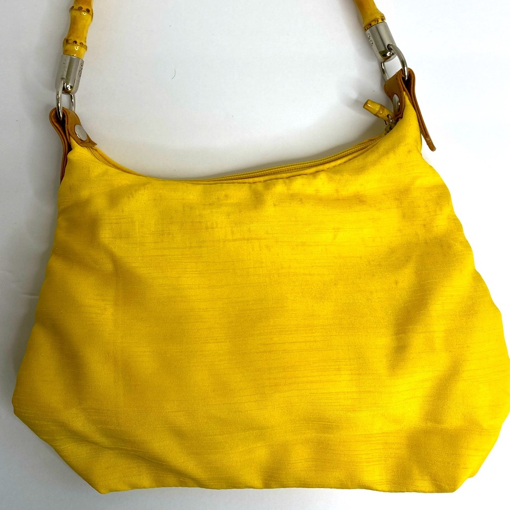 Yellow Fabric & Bamboo Small Hand Bag